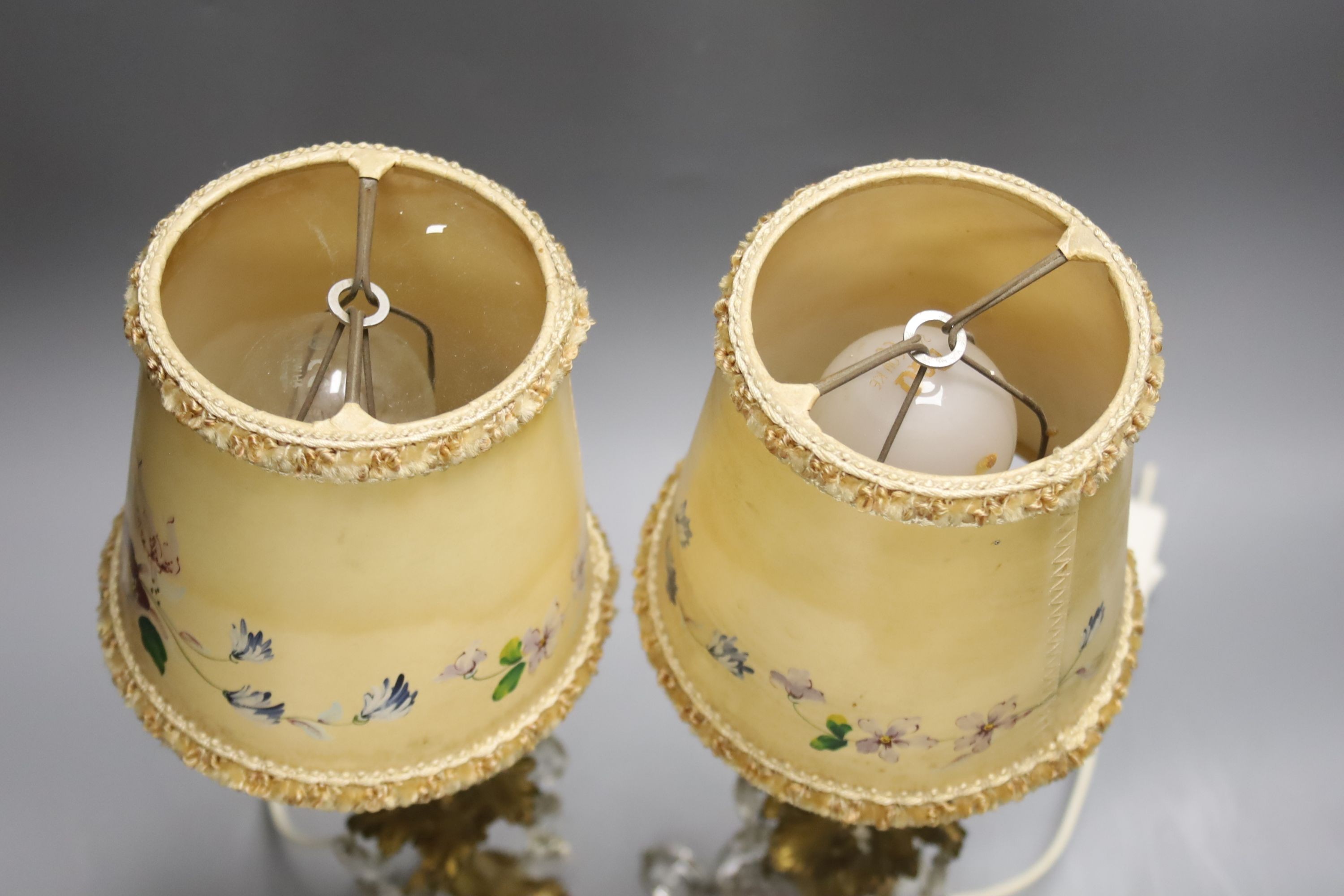 A pair of ormolu table lamps with cut crystal decoration 19cm excluding fittings